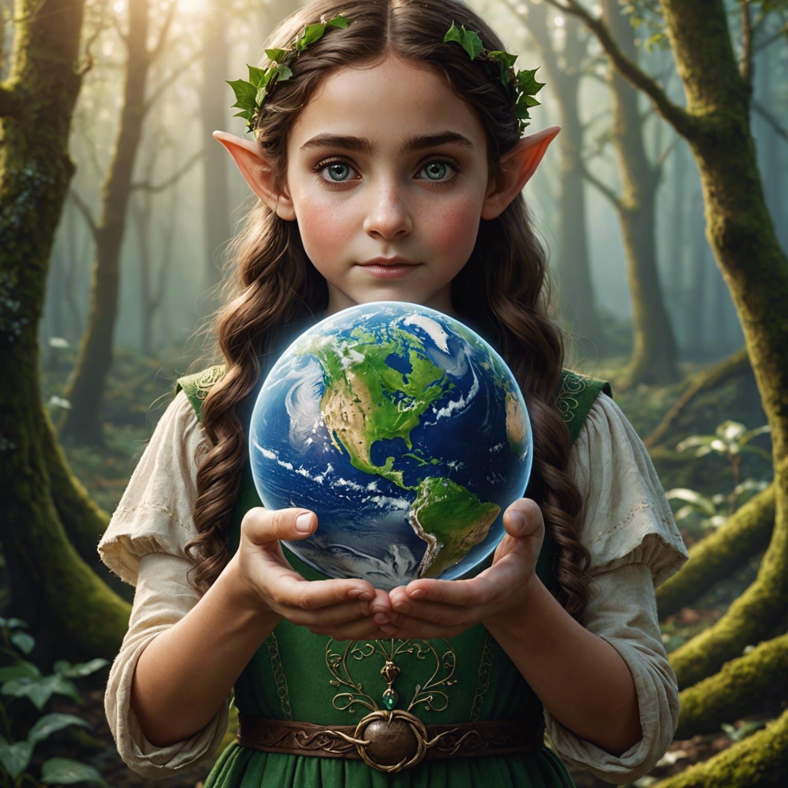 Elf Gently Holds Earth in Her Hands