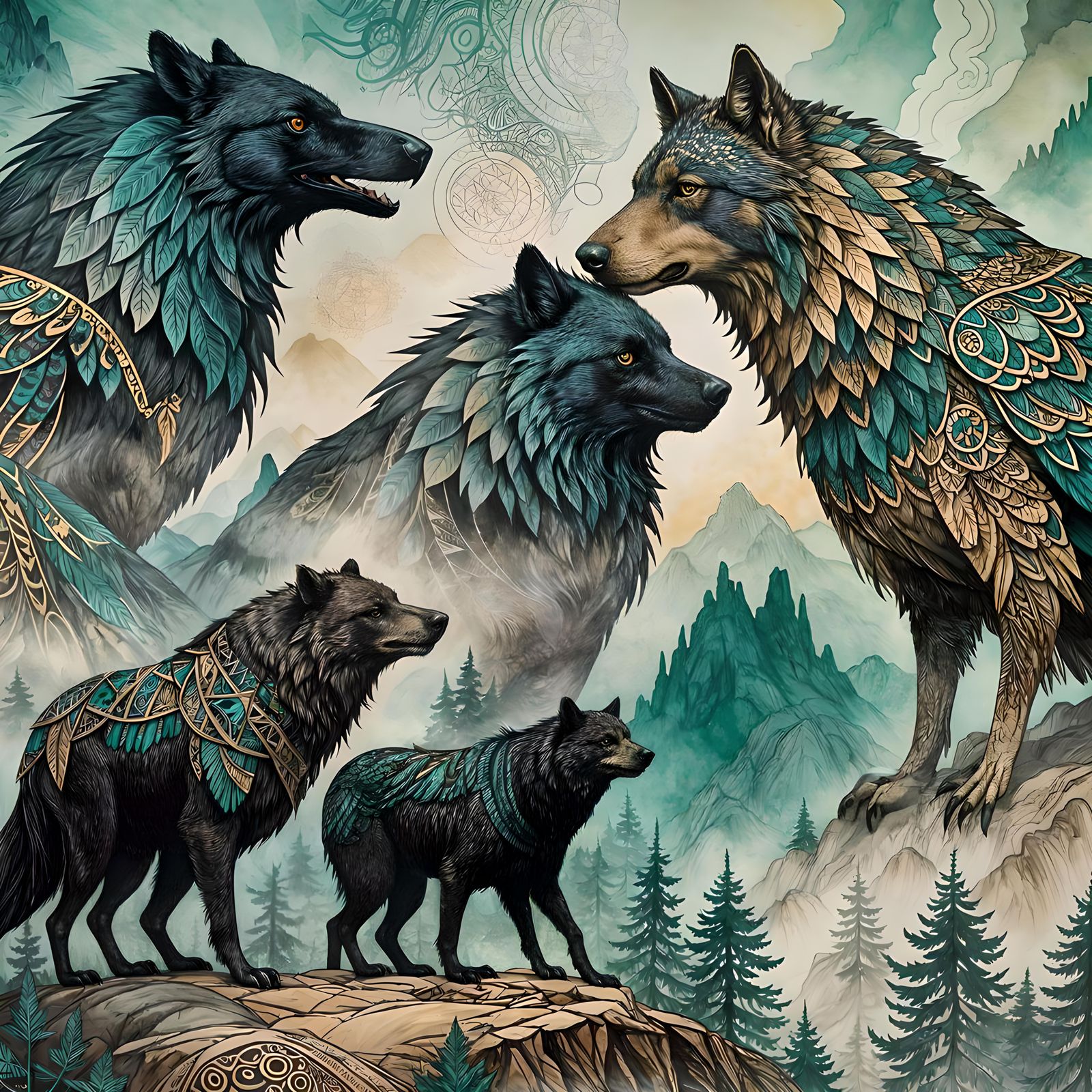 Majestic Wildlife in Native American Fine-Line Art