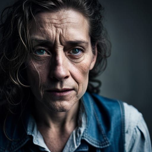 Intense Woman Portrait with Mug in Realistic Style