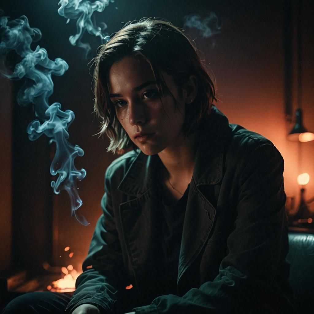 Moody Portrait in Neon Noir Aesthetic