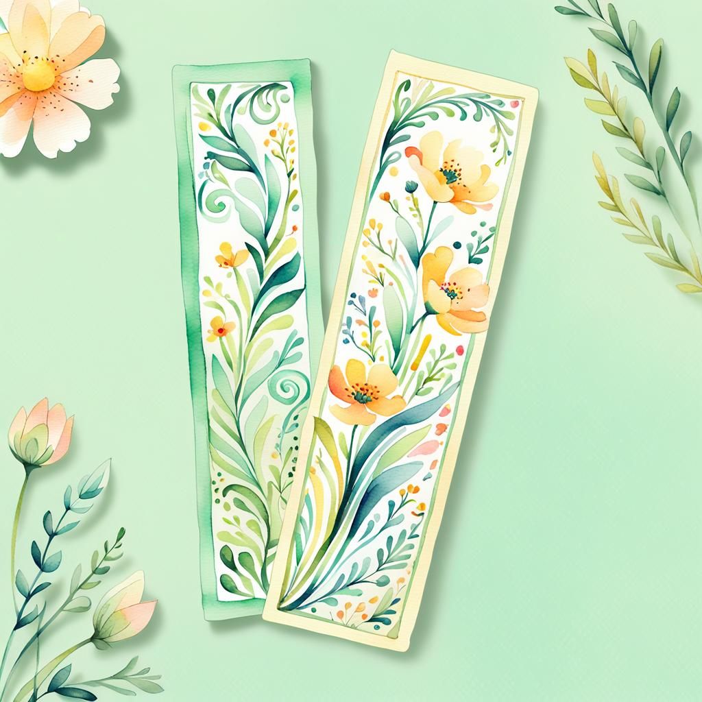 Floral Bookmark in Watercolor Style with Spring Design