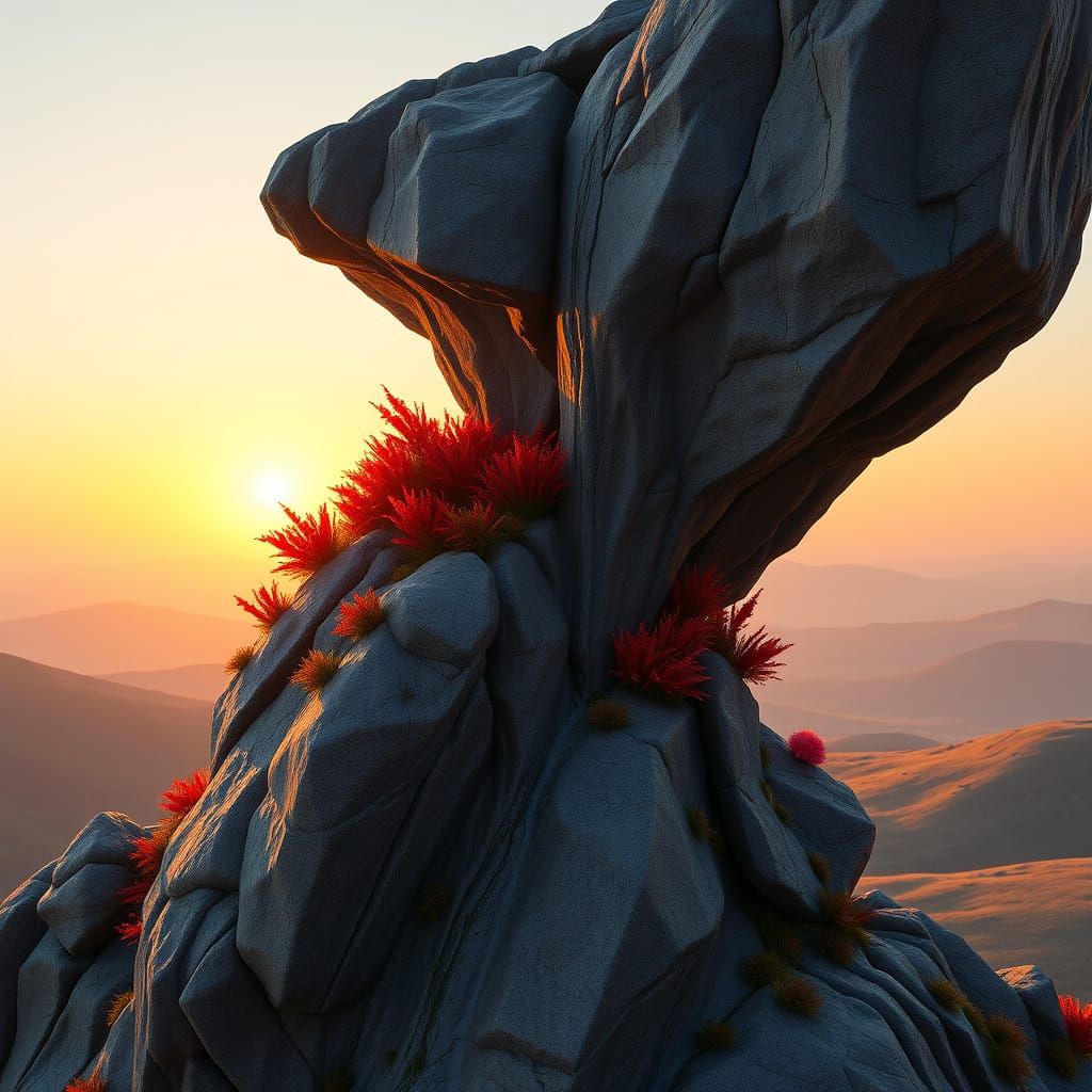 Realistic 3D Render of Impossible Stone Waterfall Formation