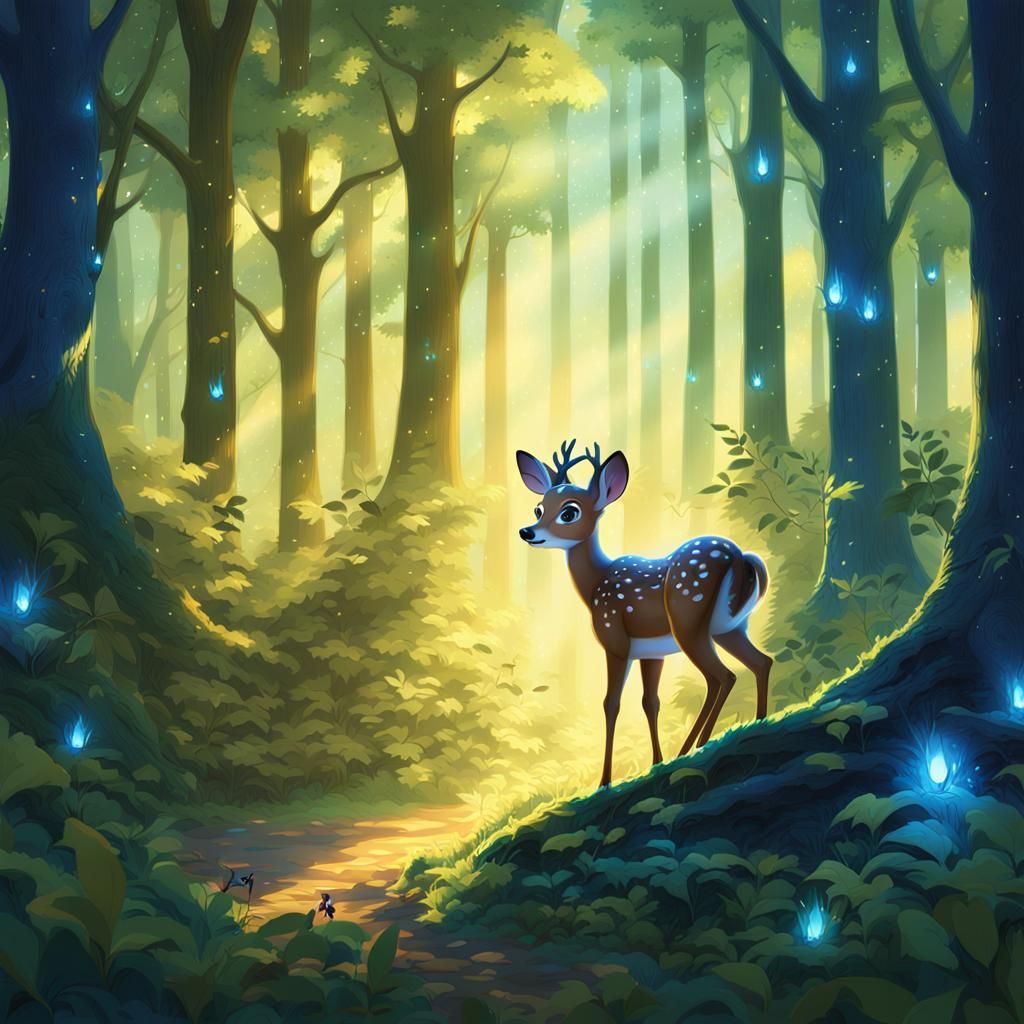 Bambi in Forest Sunlight: Digital Matte Painting