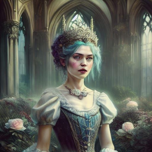 Surreal Woman in Flower Field, Dreamlike Digital Art