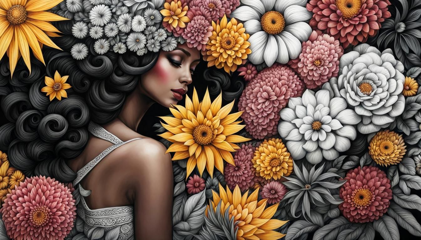 Elegant Woman with Flower Crown Sketch