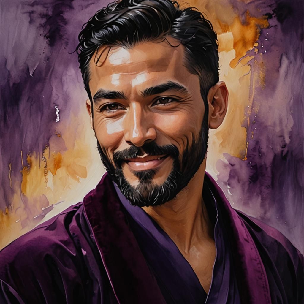 Joyful Man in Purple Robe, as Impasto Painting