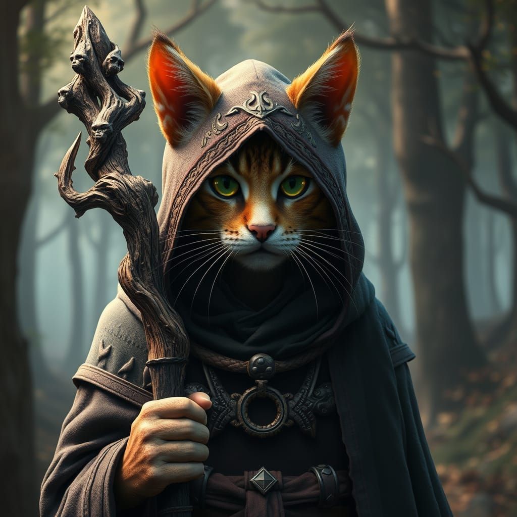 Celtic Druid Cat in Detailed Matte Painting