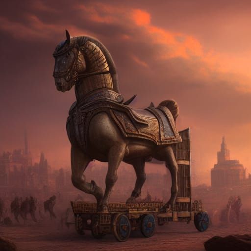 Detailed Trojan Horse Matte Painting in Fantasy Style