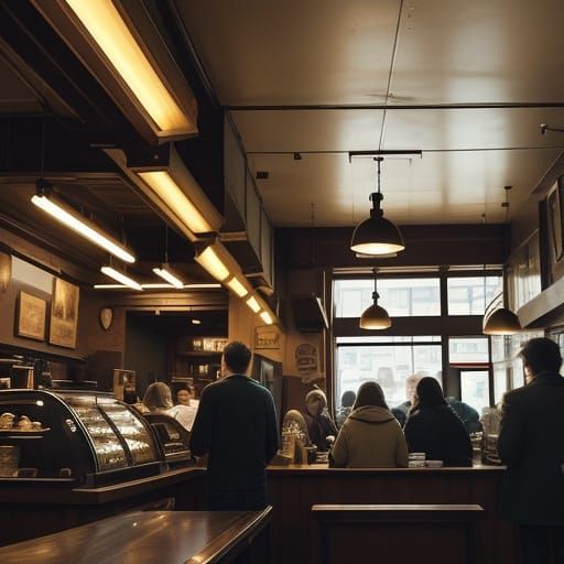 Cozy 35mm Film Style Coffeeshop Scene