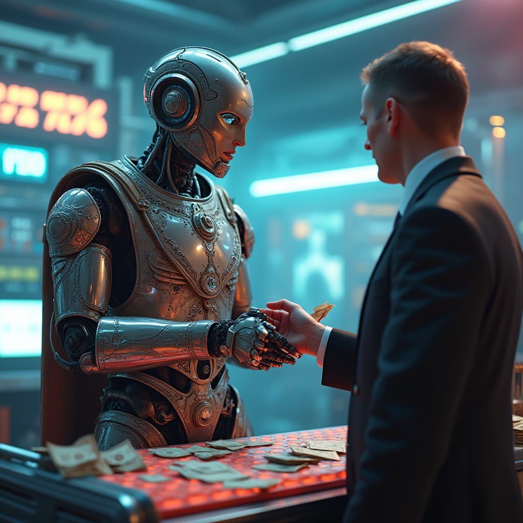 Robot Pays Human in High-Tech Future