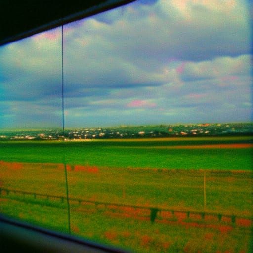 Eerie 90s Bedroom Overlooking Green Field