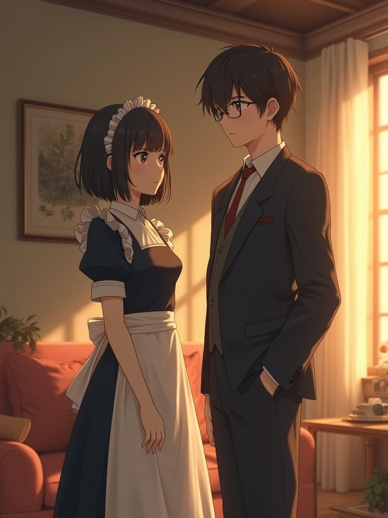 Heiress as Maid in Anime-Inspired Living Room