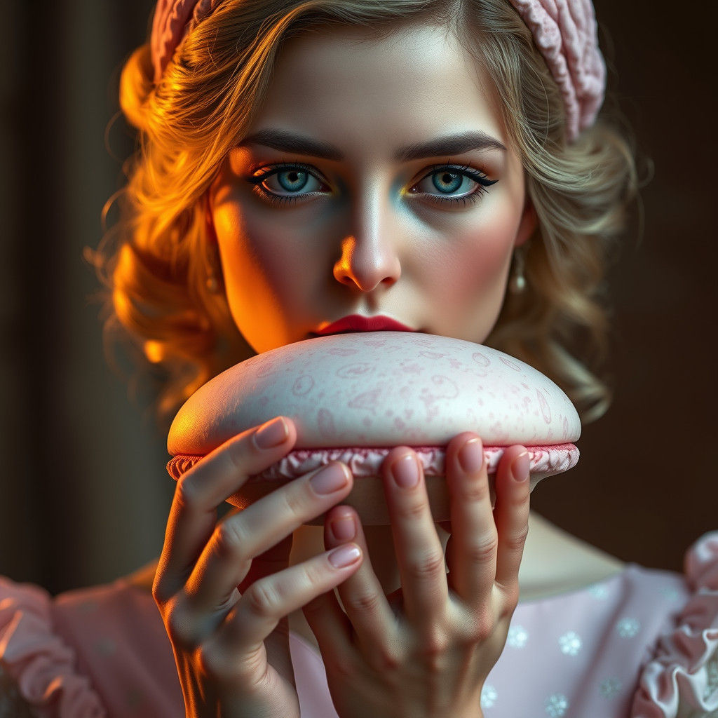 Woman with Macaron Hat, Hyperdetailed Digital Art