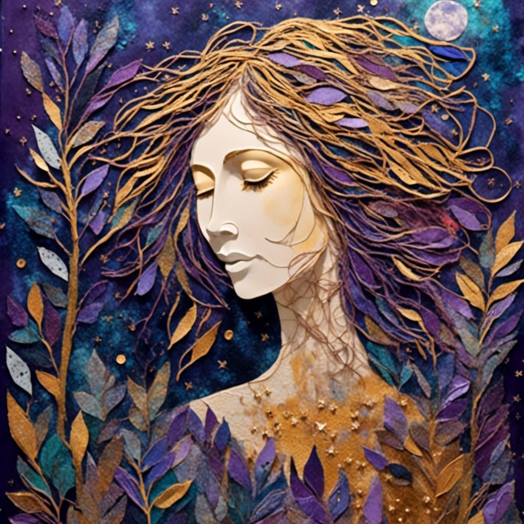 Mystical Forest Woman: A Mixed Media Collage