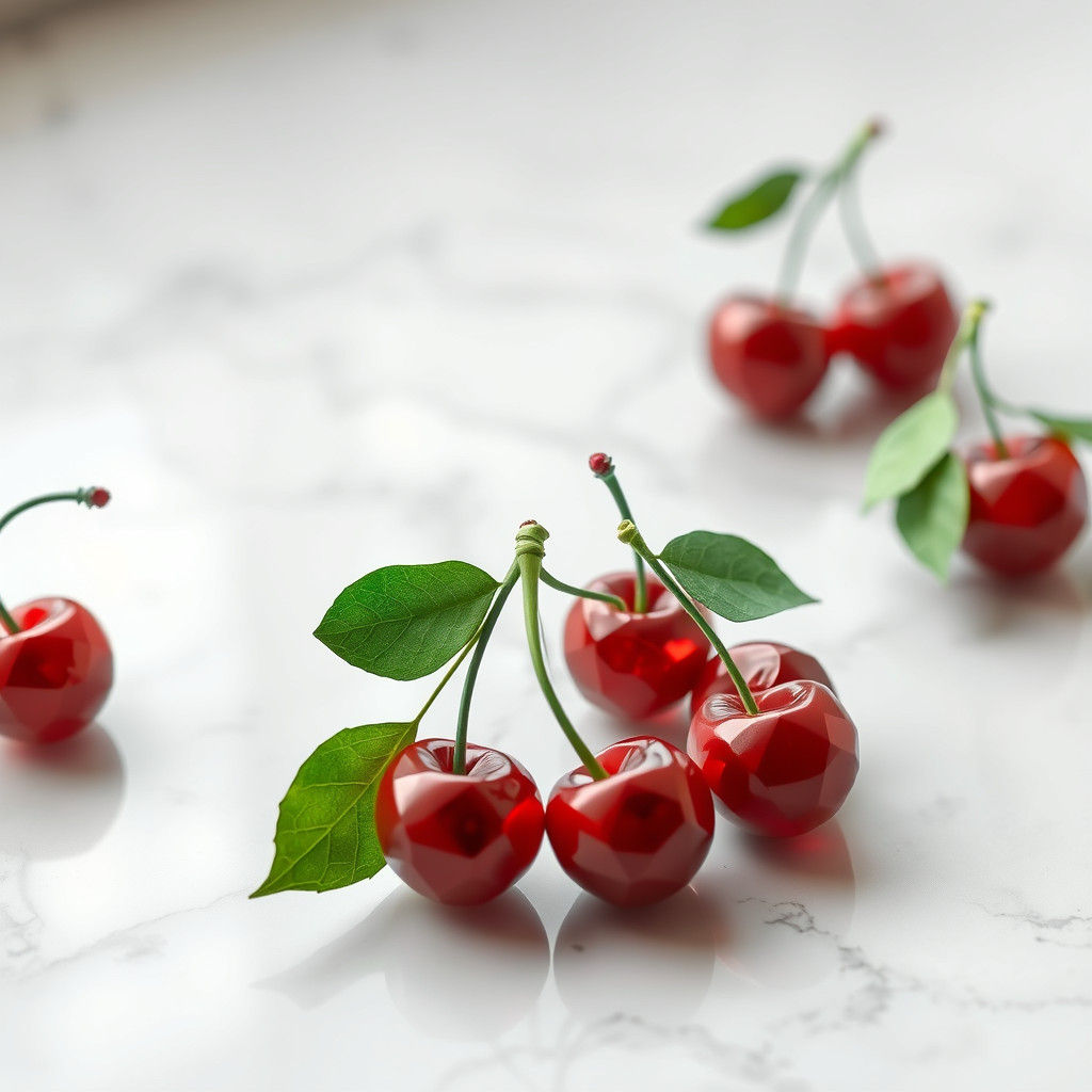 Crystal Cherries on Marble Table, Origami Style