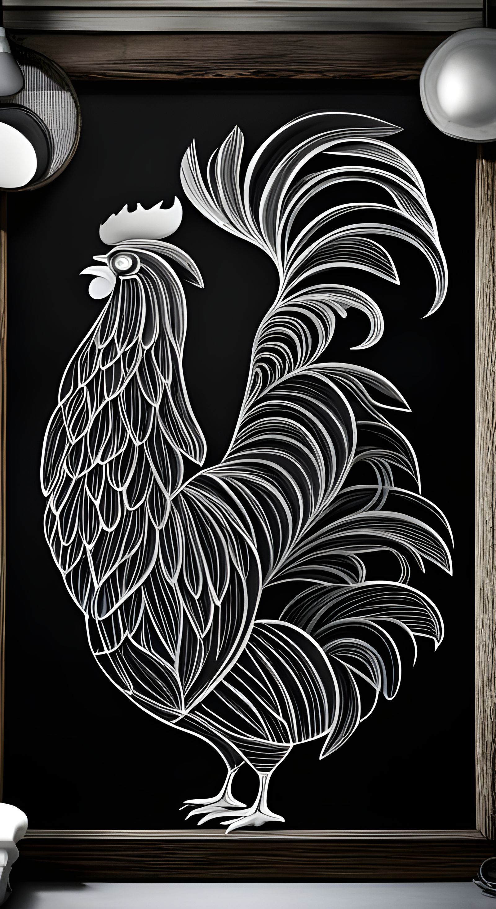 Chalkboard Rooster Digital Illustration in Folk Art Style