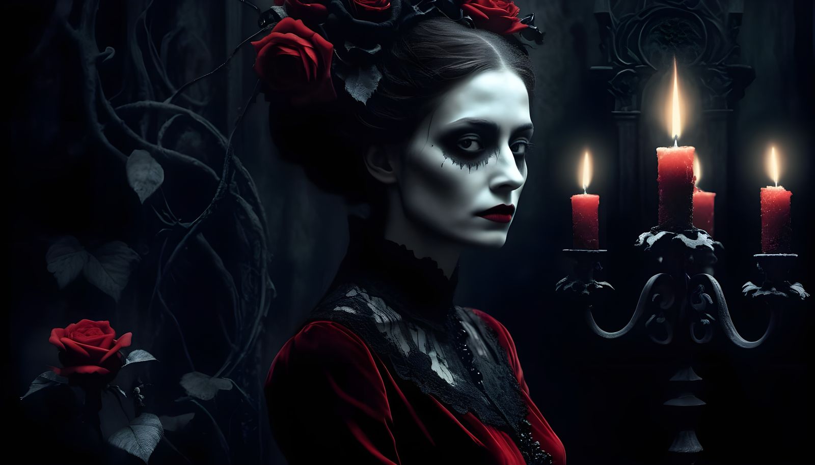 Mysterious Woman in Dark Victorian Elegance
