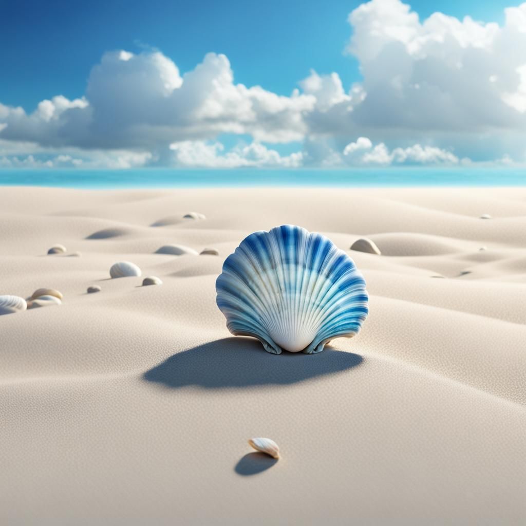 Minimalist Beach Shell Under Blue Sky