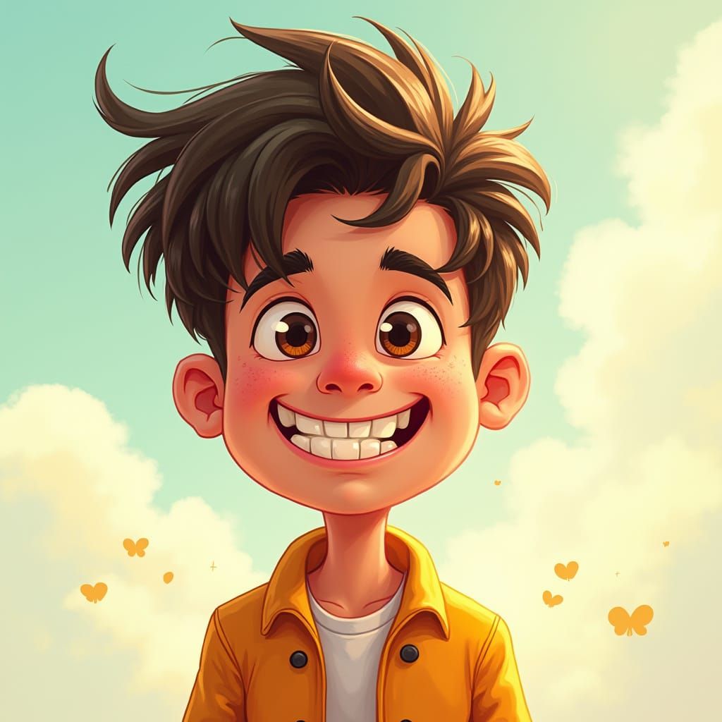 Vibrant Cartoon Character with Exaggerated Facial Features