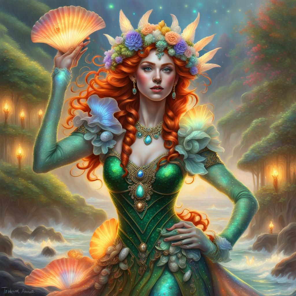 Attractive Elf Druid Heals Flowers with Magic