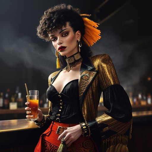 Elegant Figures in Smoky Bar, Expressionist Style