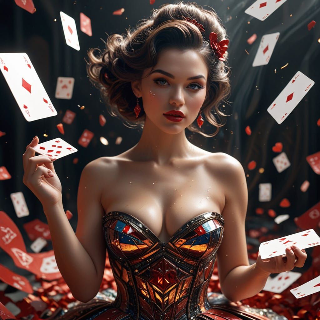 Pin-Up Goddess Made of 3D Playing Cards