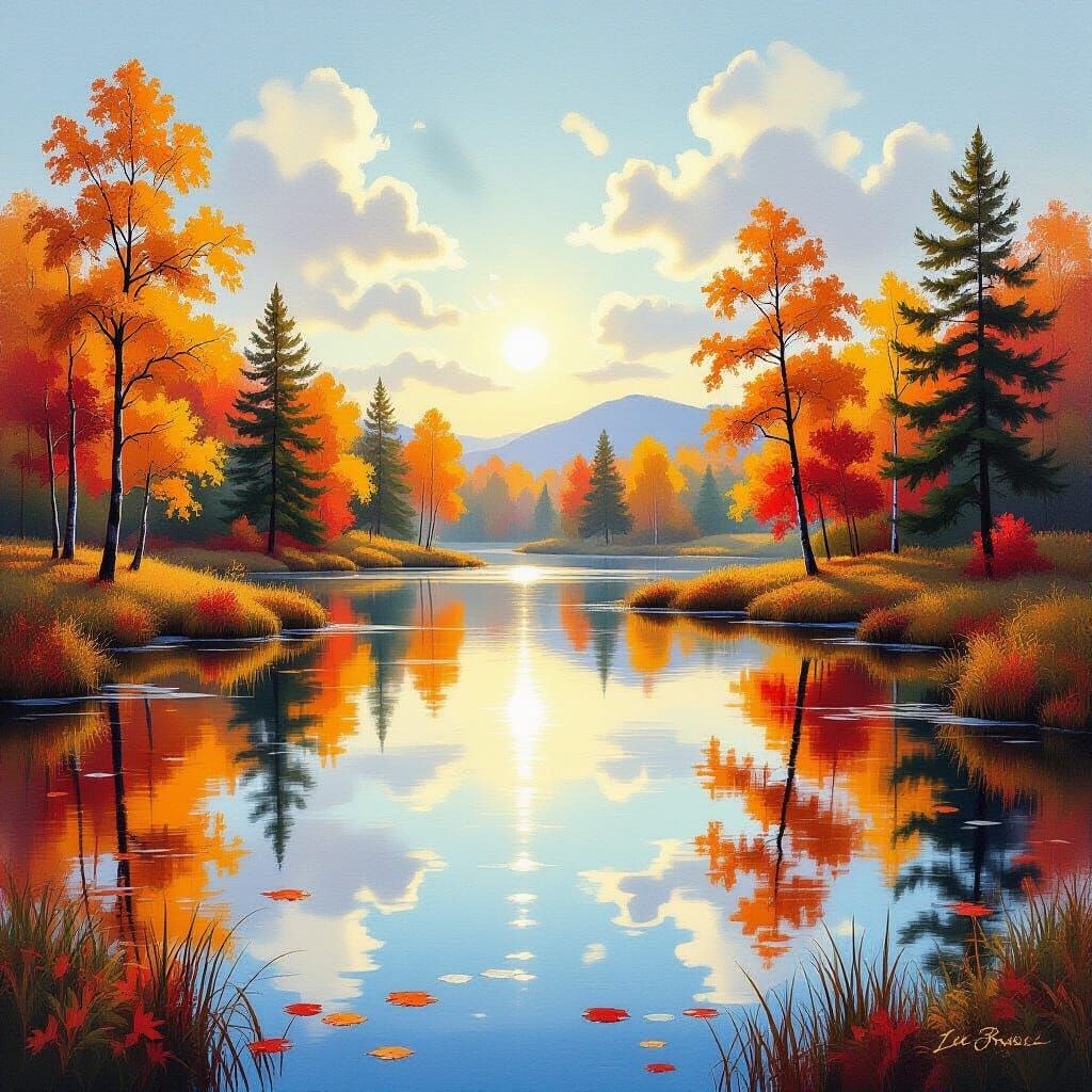 Autumn Pond Reflection in Watercolor with Sfumato