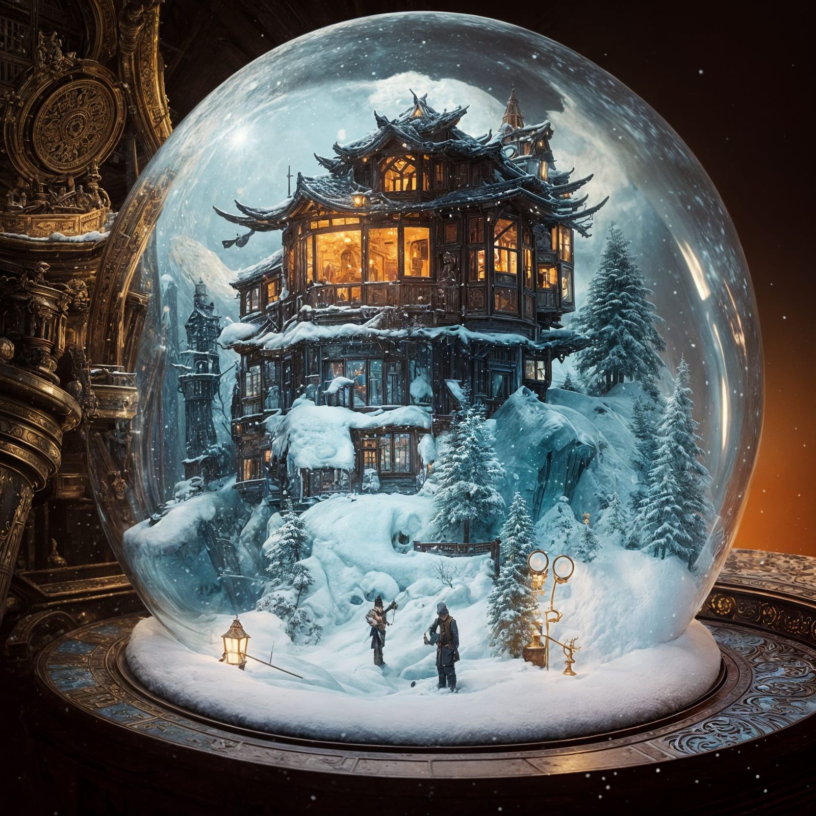 Intricate Snow Globe Bedroom in Fantasy Art Style