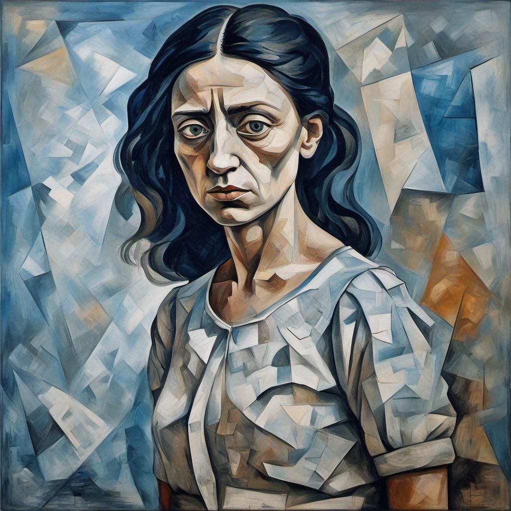 Melancholic Female Portrait in Cubist Style