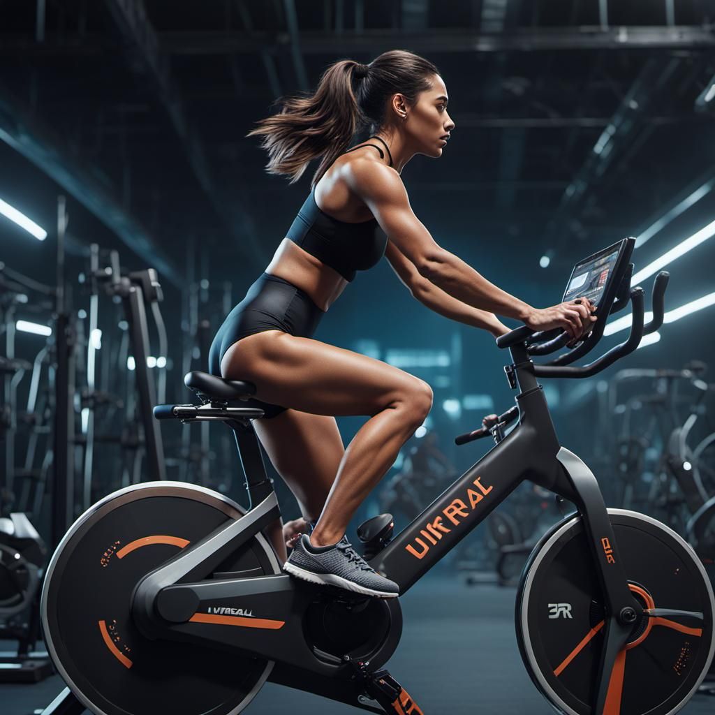 Woman on Gym Bike in Detailed Digital Painting