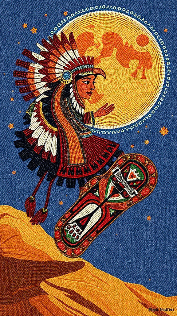 Visionary Beadwork Skateboard Inspired by Kahlo