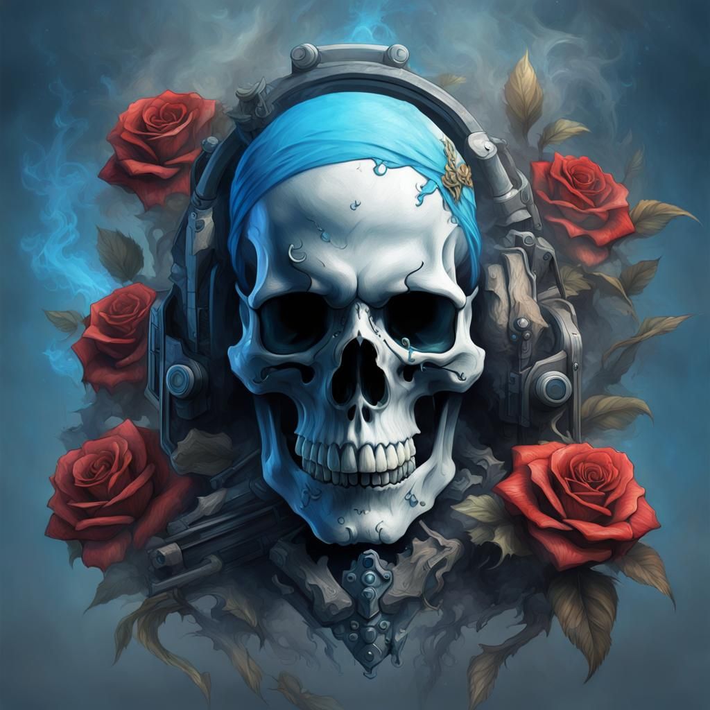 Skull, Guns, and Roses: Digital Art Portrait