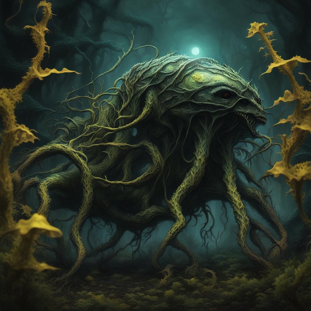 Biomechanical Horror: Vegetation Creature Captures Spaceship