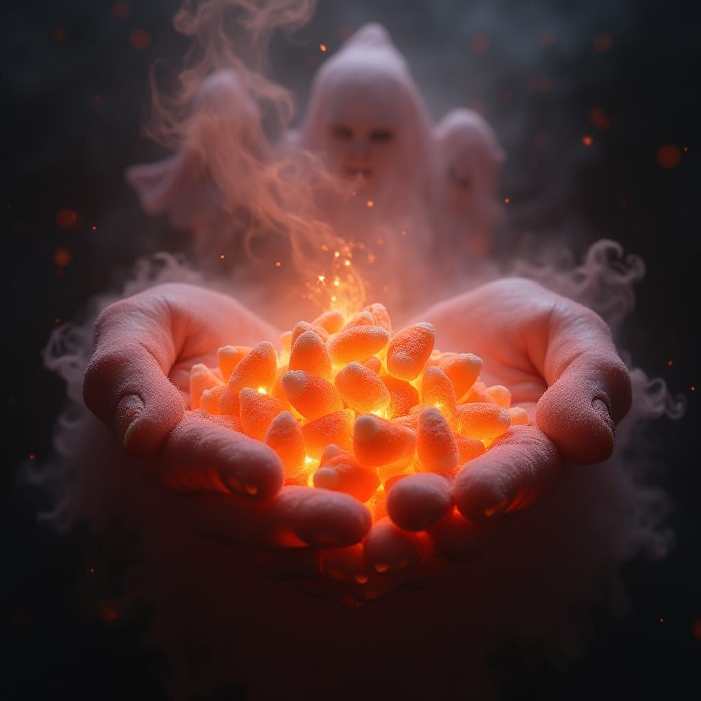 Glowing Candy Corn in Dark Fantasy Style