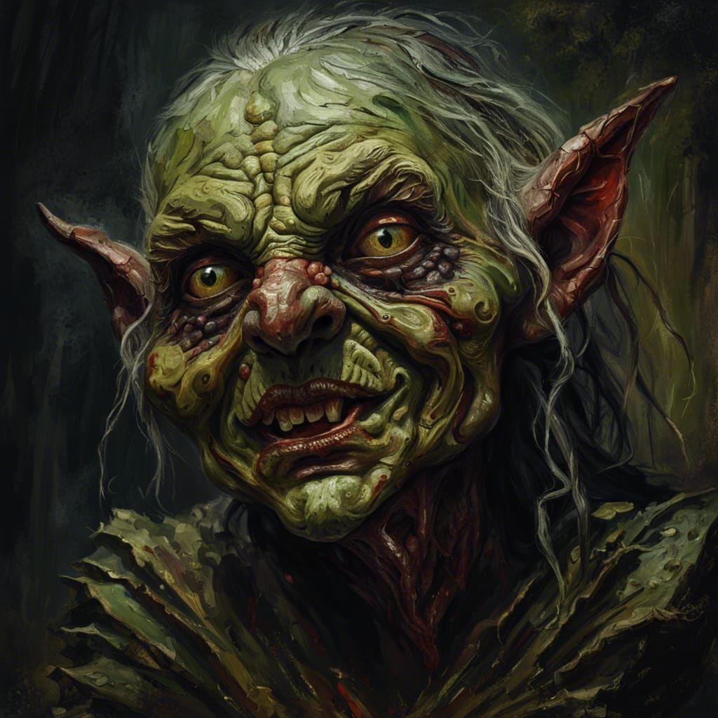 Grotesque Goblin Face in Gothic Impressionist Style