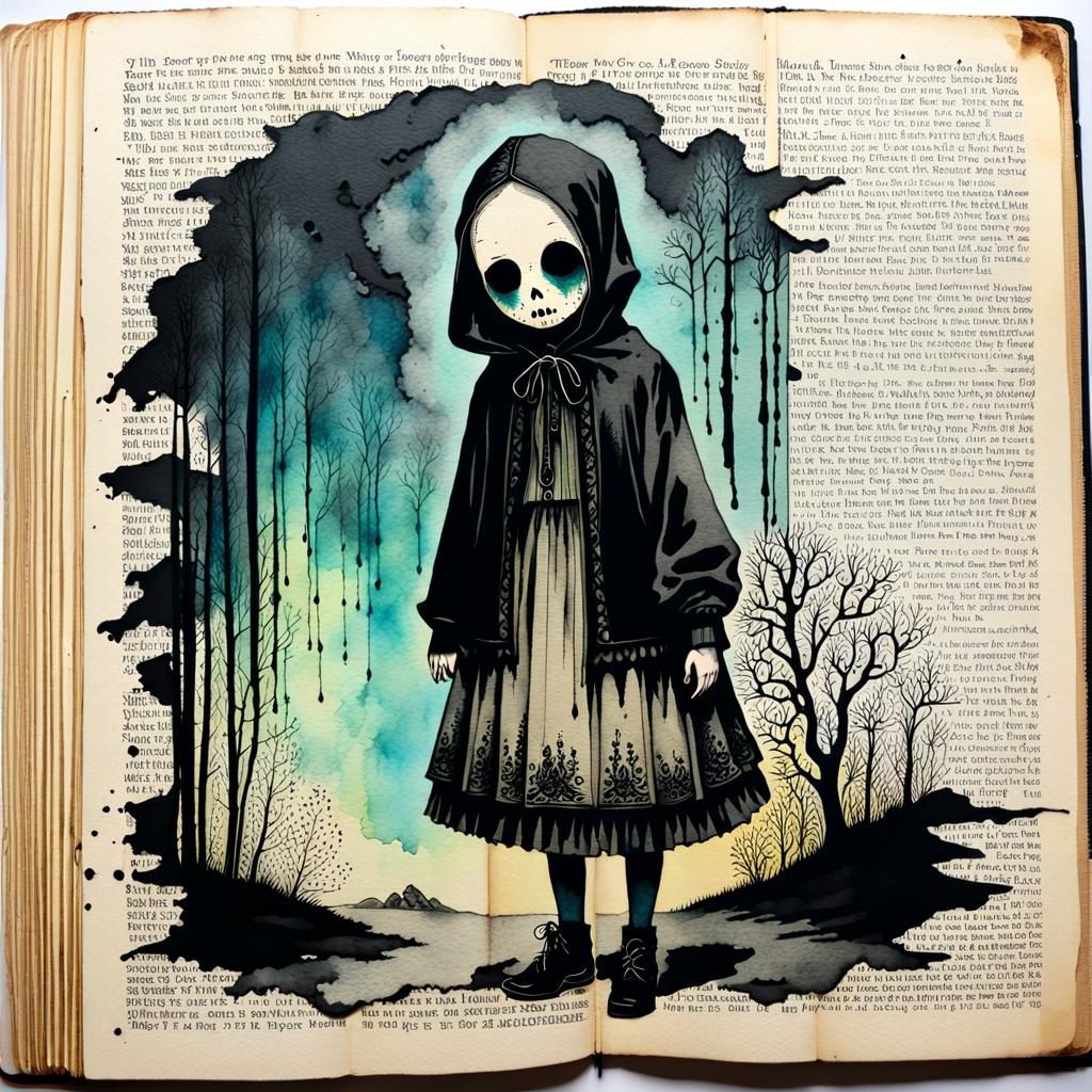 Creepy Ghostly Child on Lonely Road: Watercolor Art