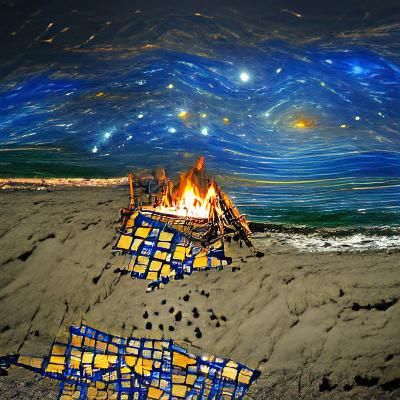 Bonfire Under Starry Sky at Night
