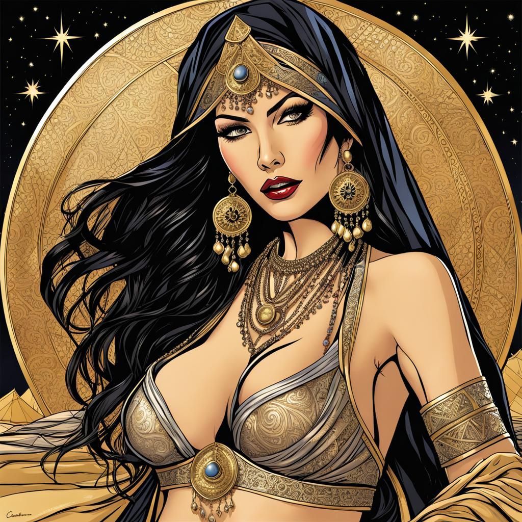 Comic Book Belly Dancer in Arabian Nights Setting