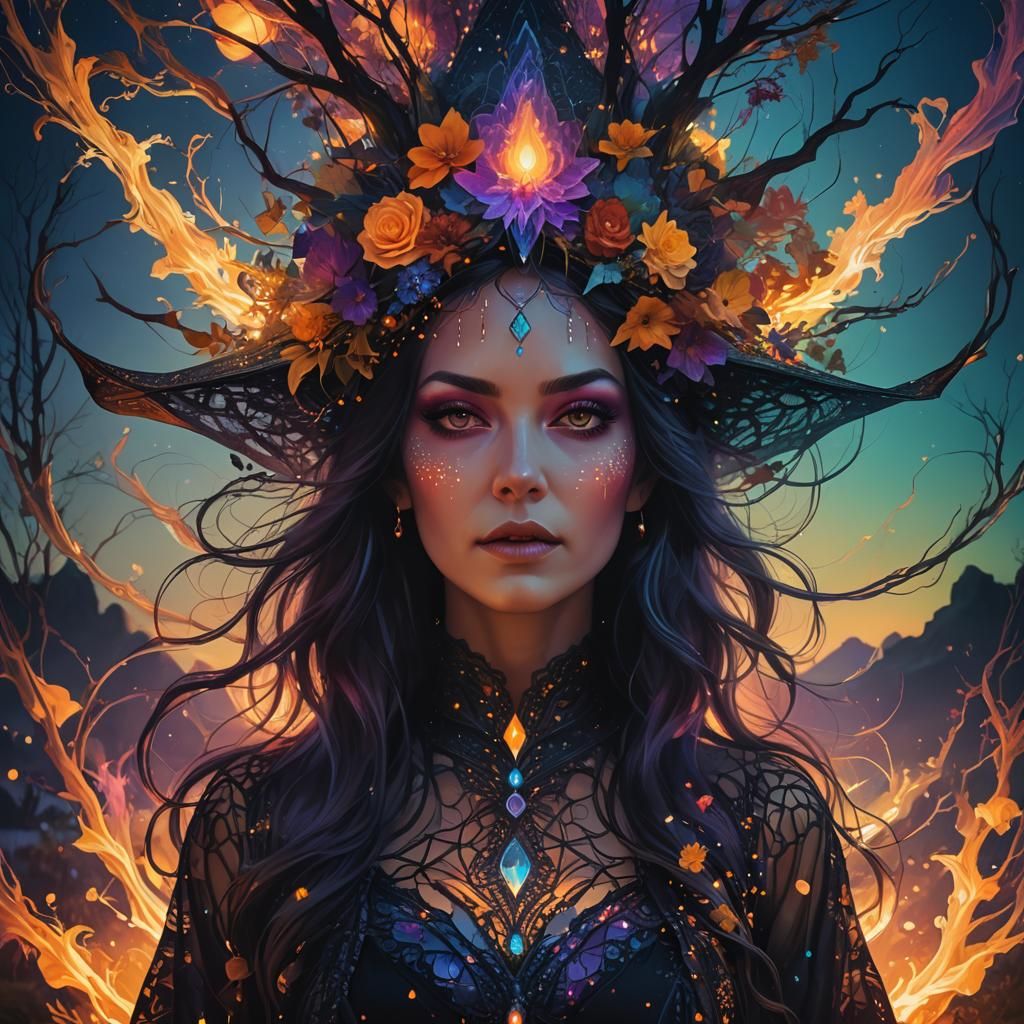 Dusk Witch Double Exposure in Triadic Colors