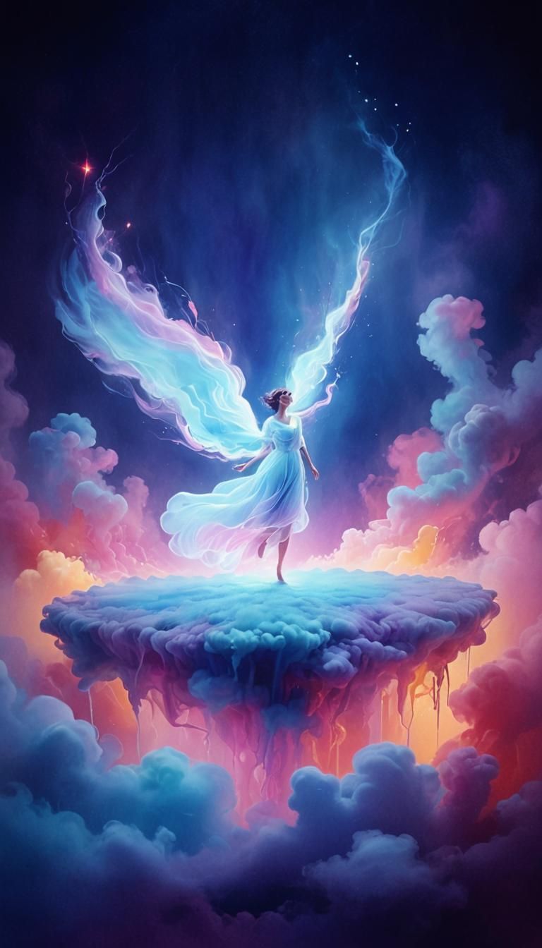 Surreal Goddess Weaves Ethereal Light in Mystical Realm