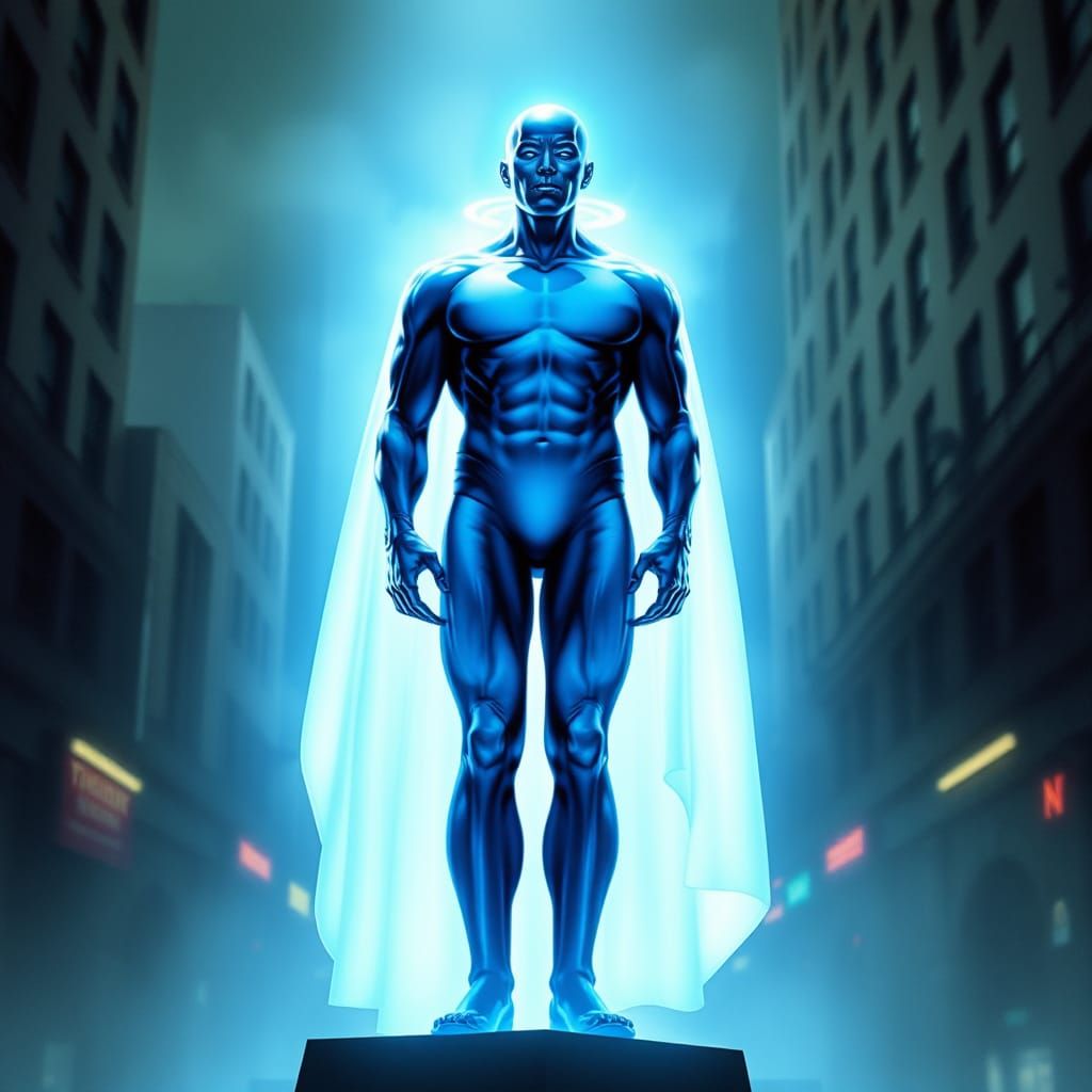Doctor Manhattan in Hyper-Realistic Comic Style