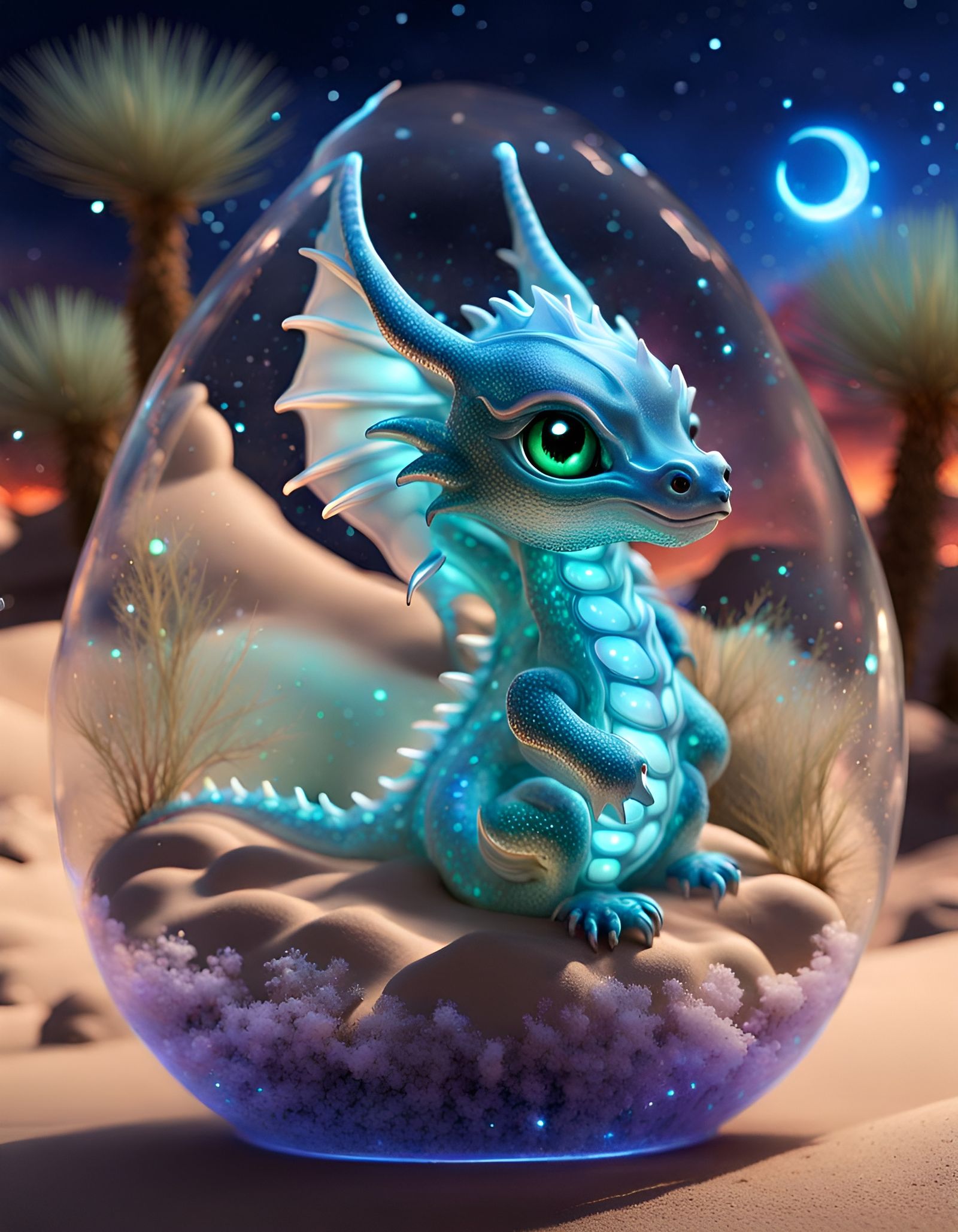 Luminous Bioluminescent Dragon in Cosmic Desert