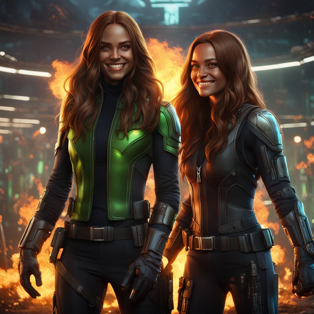 Winter Soldier Woman with Neon Lights, Digital Art