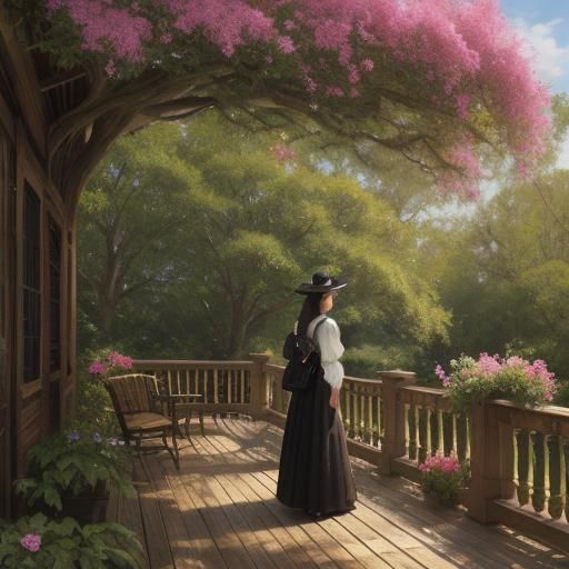 Victorian Woman in Warm Sunlight, Oil Painting Style