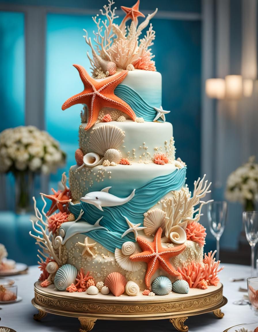 Underwater Wedding Cake with 3D Marine Elements