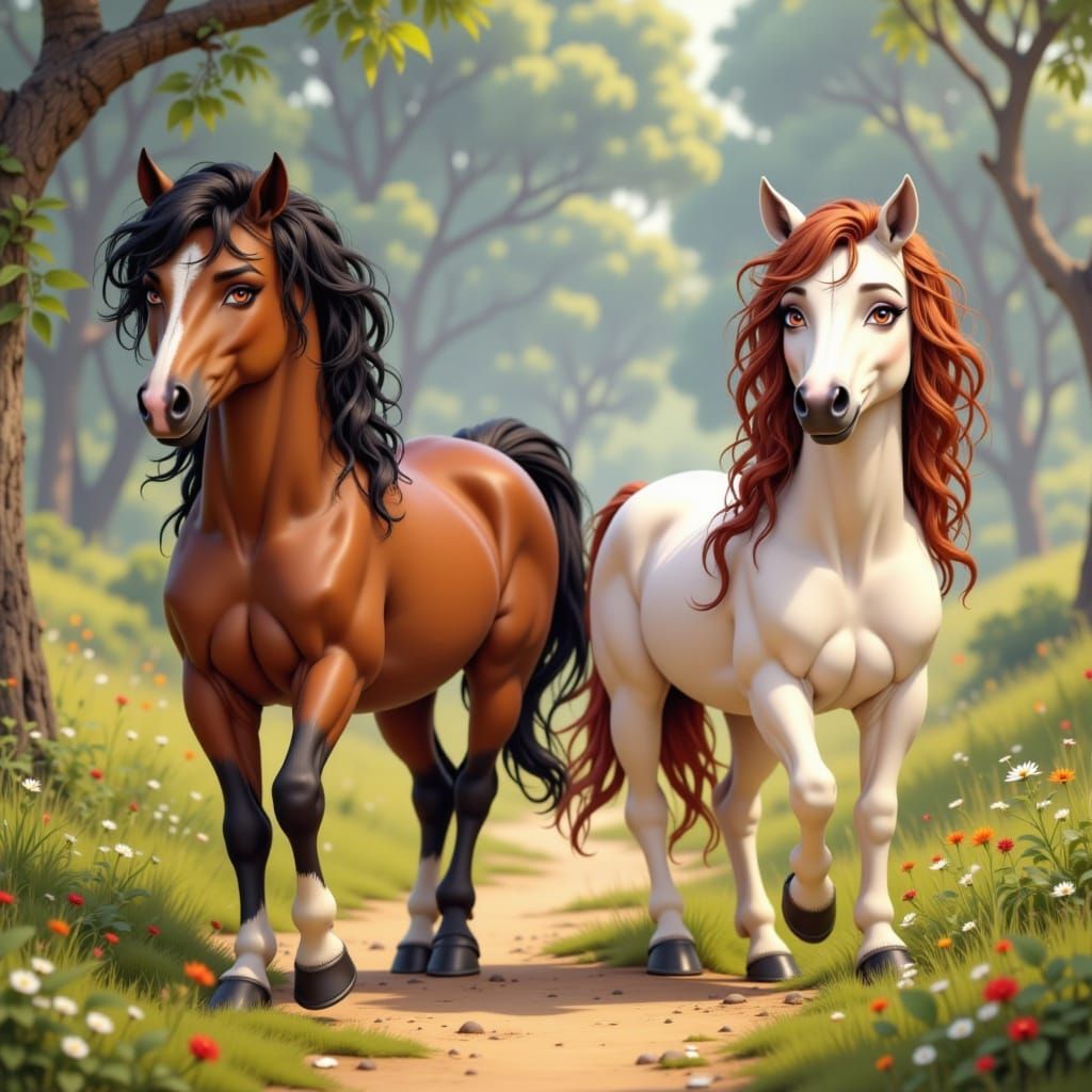 Animated 3D Cartoon of Wild Horses