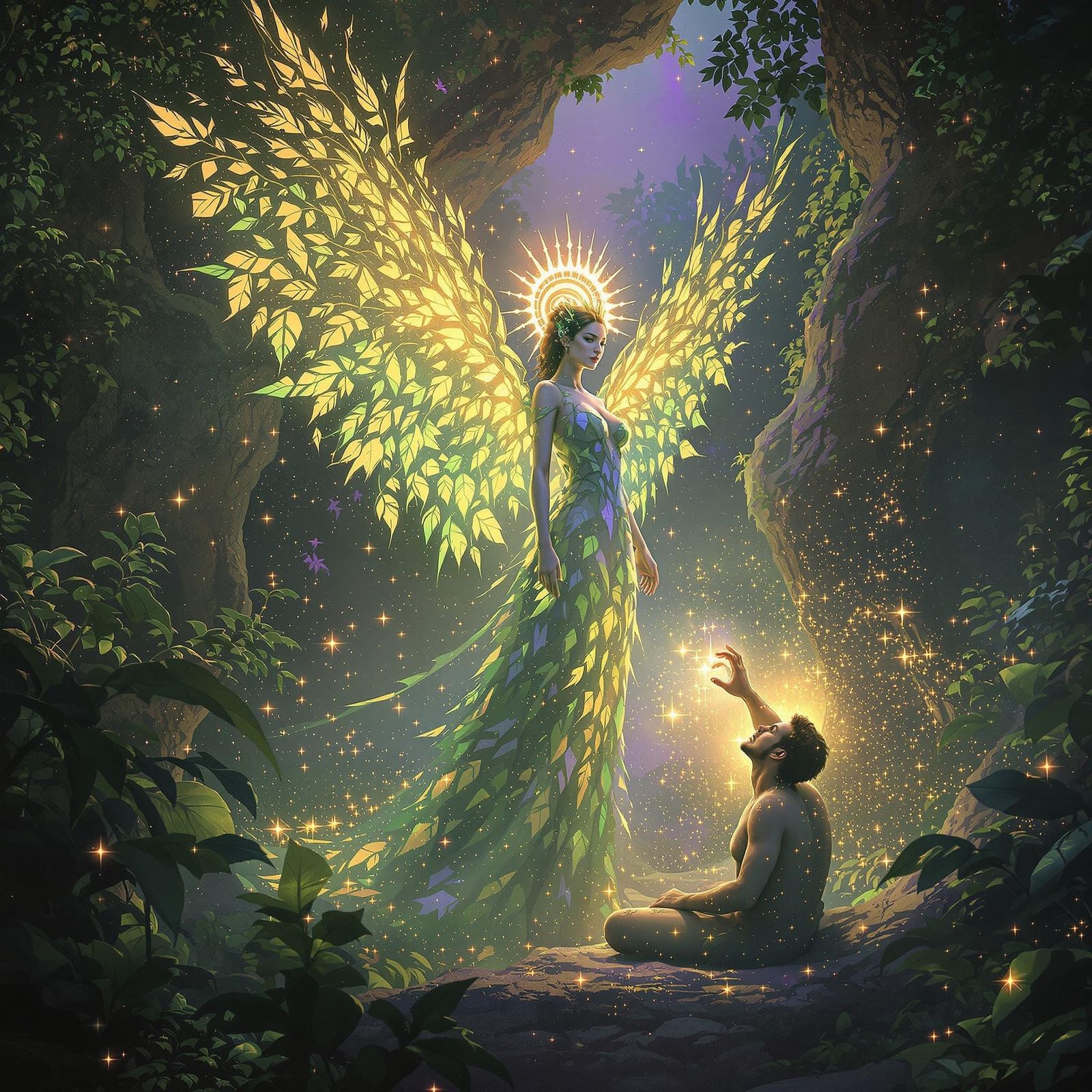 Surreal Goddess Radiates Healing Light in Ethereal Jungle