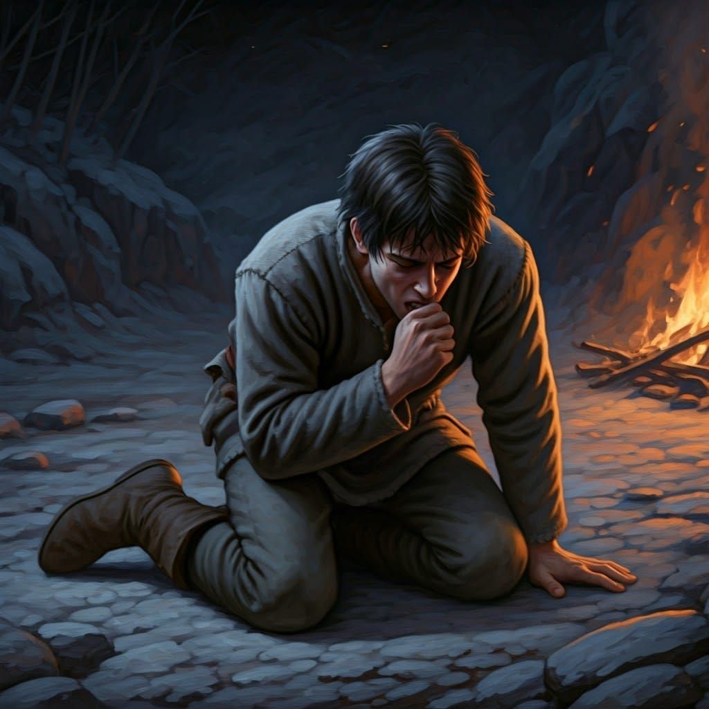 A Young Man's Agony in the Flickering Night