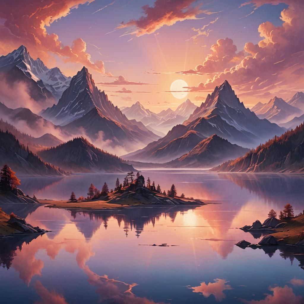 Breathtaking Dawn Mountain Landscape in Fantasy Style