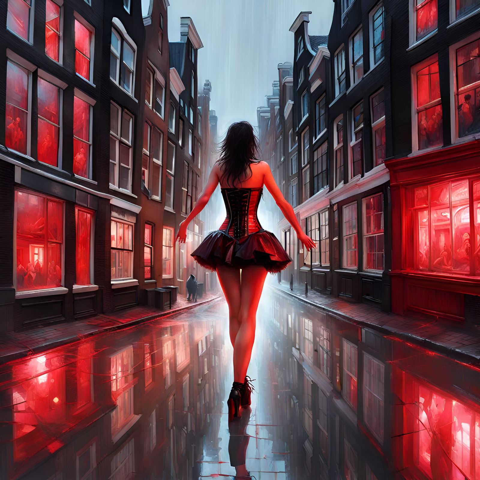Hyperdetailed Red Light District Fantasy Art